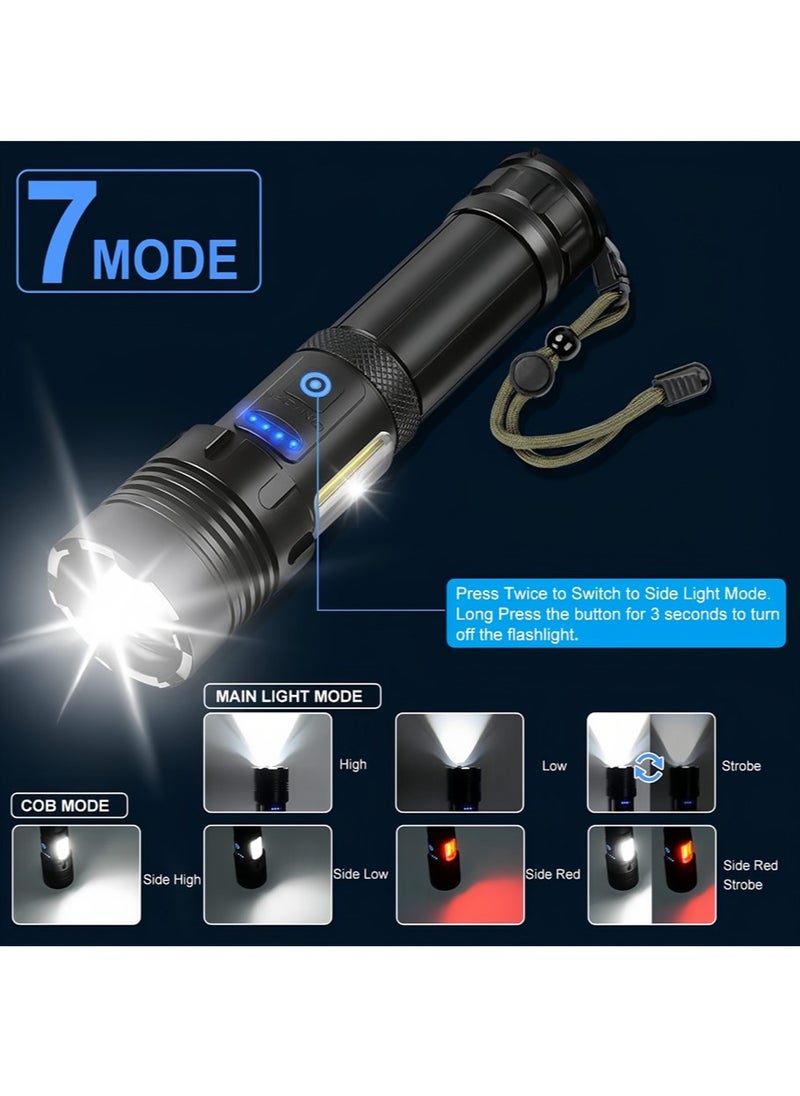 مصباح تخييم يدوي | 7 أوضاع إضاءة عالية، مقاوم للماء والصدمات، 30 واط LED، تكبير حتى 1000 متر