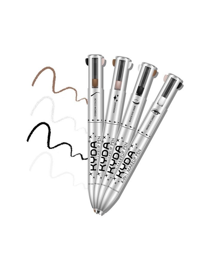 FREEORR 4 In 1 Makeup Pen, On-The-Go Travel 4-In-1 Makeup Pen Eyeliner In Black, Eyeliner In White, Eyebrow Pencil In Brown, Highlighter All In One Makeup Pen, Smooth To Glide And Easy To Carry - Image 1