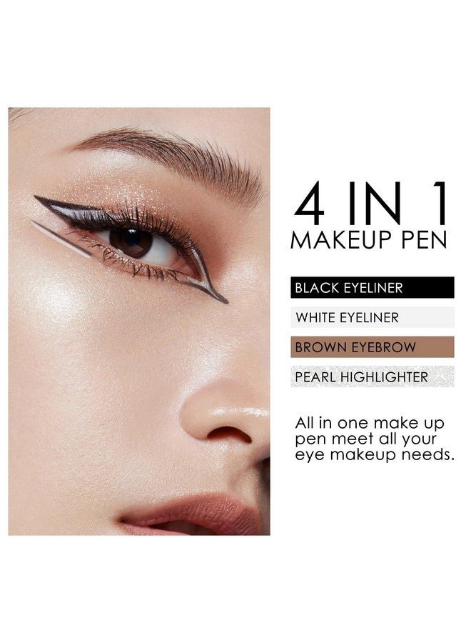 FREEORR 4 In 1 Makeup Pen, On-The-Go Travel 4-In-1 Makeup Pen Eyeliner In Black, Eyeliner In White, Eyebrow Pencil In Brown, Highlighter All In One Makeup Pen, Smooth To Glide And Easy To Carry - Image 3