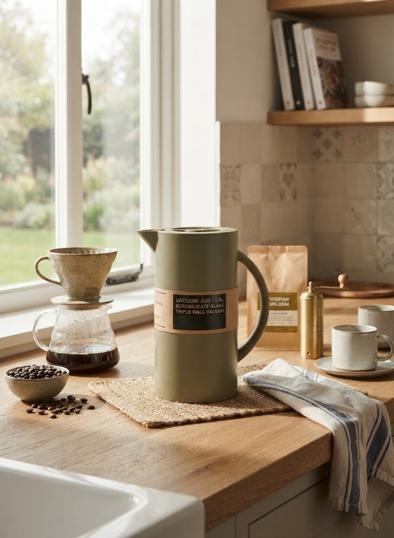 GAZELLA Plastic Tea/Coffee Flask 1 Liter Green, Borosilicate Glass & Triple Wall Vacuum. - Image 3