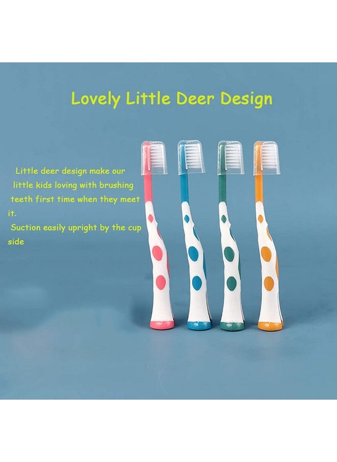 newrichbee - newrichbee 8 Packs Kids Toothbrush, Extra Soft Lovely Little Deer Toddler Toothbrush for Kids 2-8 Years (Pink&Orange&Blue&Green) - Image 1