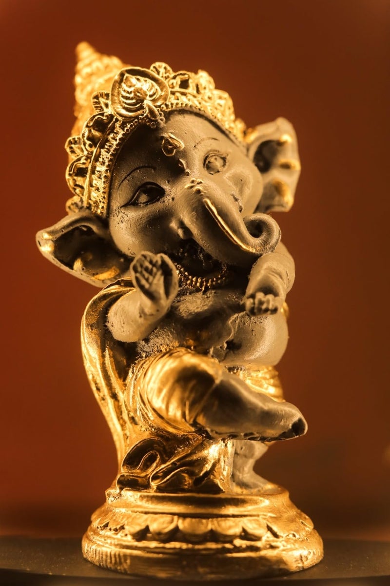 AASHRIT Decorative Lord Ganesha Night Lamp with Circular Frame, Grey and Golden Polyresin,Lord Ganesha Idol for Home, Office, Size-28.5 x 25.5 x 7.5 cm (Bal Ganesha) - Image 4