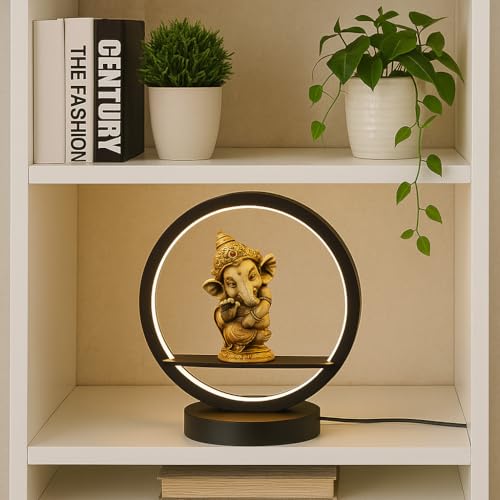 AASHRIT Decorative Lord Ganesha Night Lamp with Circular Frame, Grey and Golden Polyresin,Lord Ganesha Idol for Home, Office, Size-28.5 x 25.5 x 7.5 cm (Bal Ganesha) - Image 3