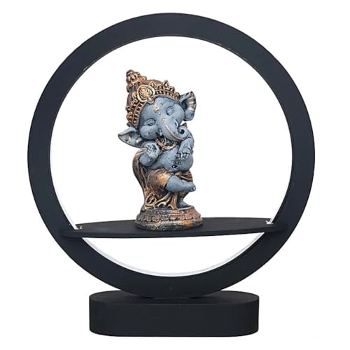 AASHRIT Decorative Lord Ganesha Night Lamp with Circular Frame, Grey and Golden Polyresin,Lord Ganesha Idol for Home, Office, Size-28.5 x 25.5 x 7.5 cm (Bal Ganesha) - Image 2