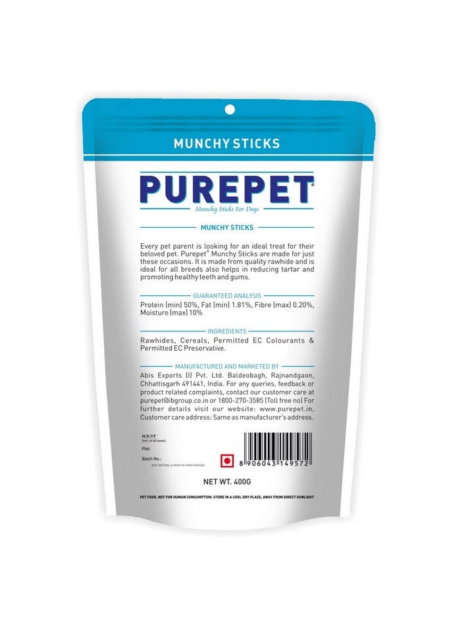 PUREPET Dog Treat Munchy Sticks, Chicken Flavour 400G Pack, All Life Stages  - Image 2