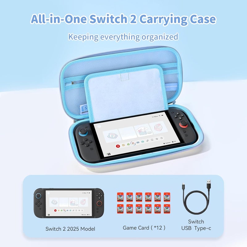 Kuitmor Carrying Case Compatible with Switch 2 (2025) 7.9 Inch, Hard-Shell Slim Travel Case with 12 Game Card Slots for Switch 2 Console and Accessories, Candy Party (Blue) - Image 2