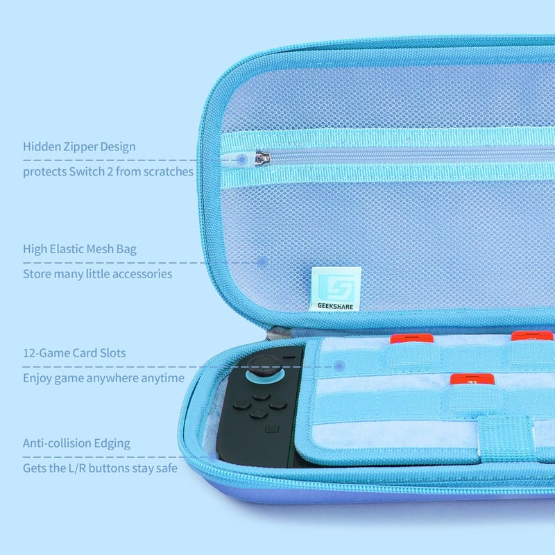 Kuitmor Carrying Case Compatible with Switch 2 (2025) 7.9 Inch, Hard-Shell Slim Travel Case with 12 Game Card Slots for Switch 2 Console and Accessories, Candy Party (Blue) - Image 3
