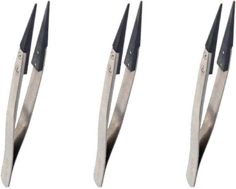 Utoolmart 3 pcs ESD-259 Precision Anti-Static Carbon Fiber Tweezers Stainless Steel Tweezers for Craft Jewelry Electronics - Image 1