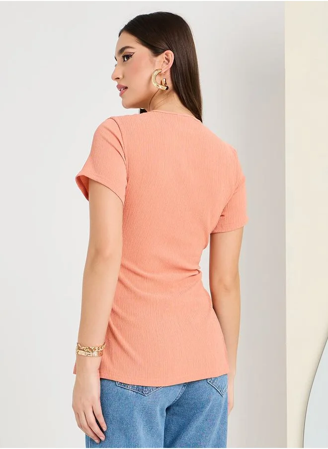 ستايلي Textured Knit Longline Belted Tunic Top