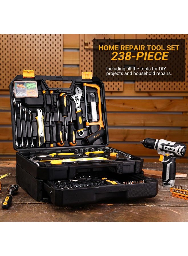DEKOPRO Tool Kit Box Drill Set：DEKOPRO Home Mechanic Toolbox with 12V Power Cordless Drill Hand Repair Tools Sets Combo Kits Storage Organizer Drawer Case for Men - Image 5