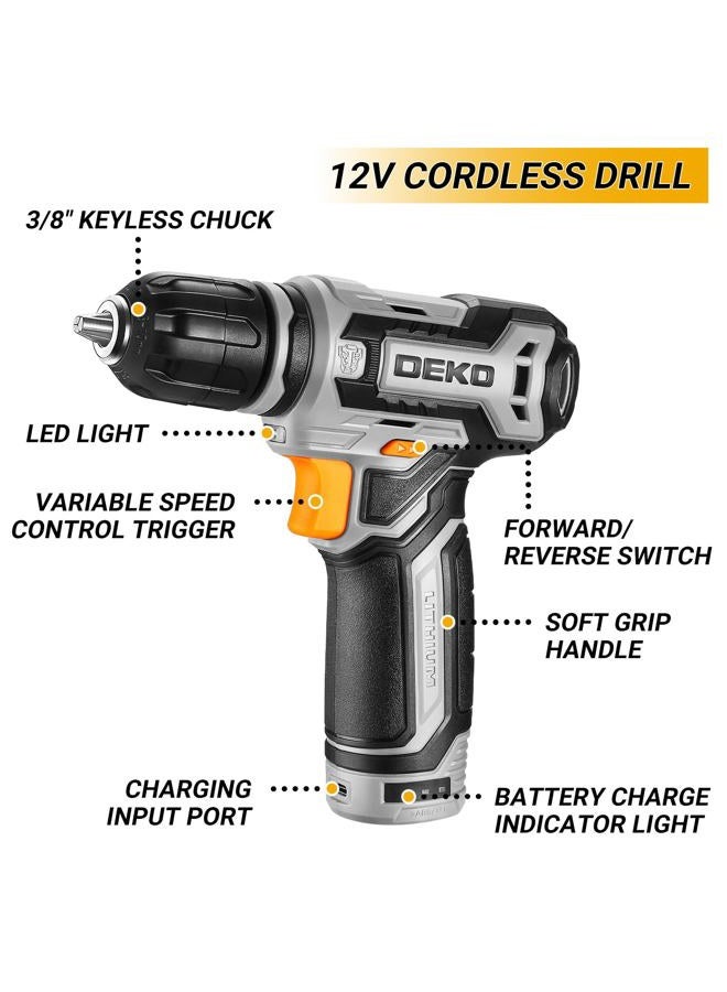 DEKOPRO Tool Kit Box Drill Set：DEKOPRO Home Mechanic Toolbox with 12V Power Cordless Drill Hand Repair Tools Sets Combo Kits Storage Organizer Drawer Case for Men - Image 4