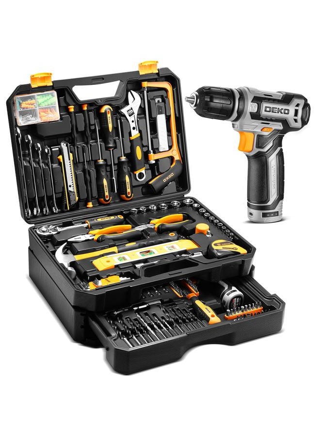 DEKOPRO Tool Kit Box Drill Set：DEKOPRO Home Mechanic Toolbox with 12V Power Cordless Drill Hand Repair Tools Sets Combo Kits Storage Organizer Drawer Case for Men - Image 1