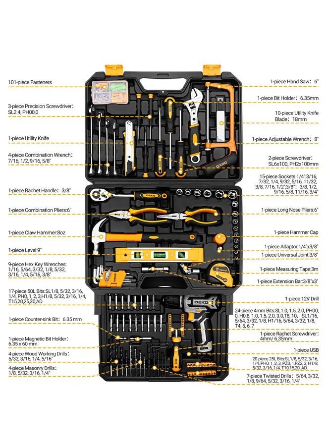 DEKOPRO Tool Kit Box Drill Set：DEKOPRO Home Mechanic Toolbox with 12V Power Cordless Drill Hand Repair Tools Sets Combo Kits Storage Organizer Drawer Case for Men - Image 2