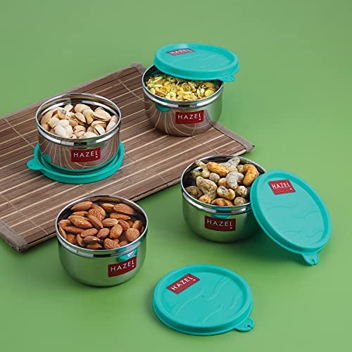 HAZEL Stainless Steel Tiffin Dabba Set of 4 | Kitchen Containers 250 ml Small Airtight Leak-Proof Storage Box with Lid for Kitchen, Tiffin, Spices & Snacks - Image 2