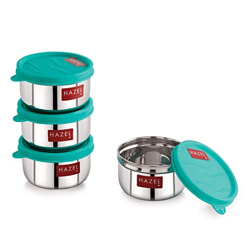 HAZEL Stainless Steel Tiffin Dabba Set of 4 | Kitchen Containers 250 ml Small Airtight Leak-Proof Storage Box with Lid for Kitchen, Tiffin, Spices & Snacks - Image 1