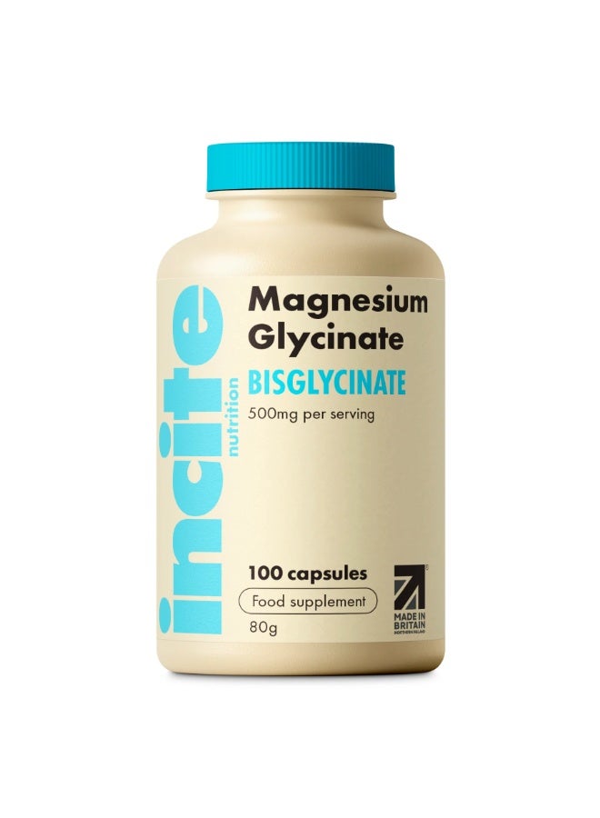 INCITE Premium Magnesium Glycinate 500mg, 3-month supply and vegan-friendly. Supports energy, mental health & nervous system. Made in the UK to GMP standards ,100 Capsules - Image 1