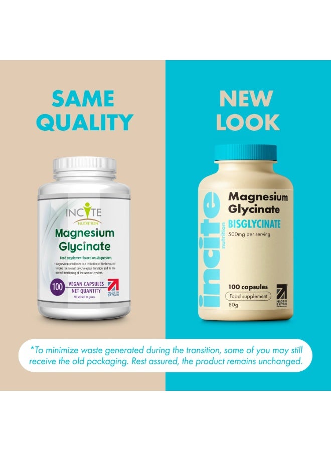 INCITE Premium Magnesium Glycinate 500mg, 3-month supply and vegan-friendly. Supports energy, mental health & nervous system. Made in the UK to GMP standards ,100 Capsules - Image 2