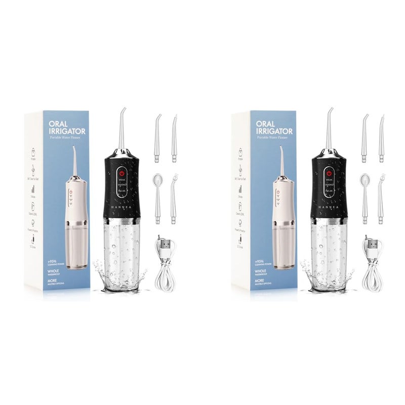 HANNEA Water Dental Flosser Cordless Oral Irrigator 3 Modes Rechargeable IPX7 Waterproof Portable for Travel with 4 Nozzles 2 PCS - Image 1