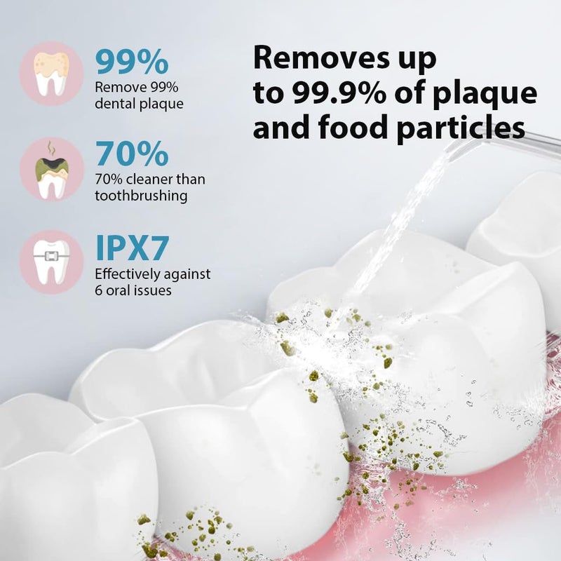 HANNEA Water Dental Flosser Cordless Oral Irrigator 3 Modes Rechargeable IPX7 Waterproof Portable for Travel with 4 Nozzles 2 PCS - Image 5