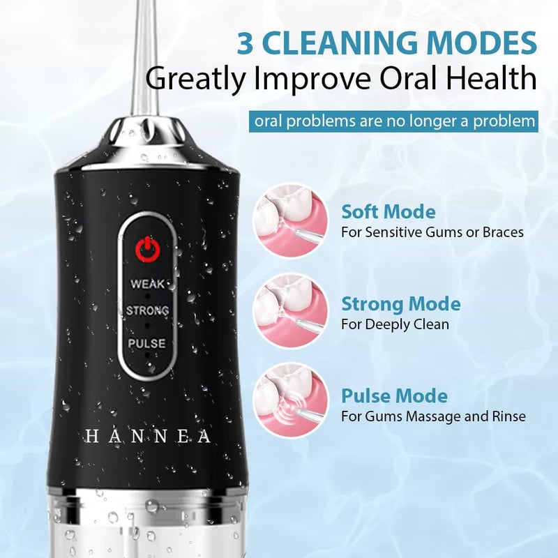 HANNEA Water Dental Flosser Cordless Oral Irrigator 3 Modes Rechargeable IPX7 Waterproof Portable for Travel with 4 Nozzles 2 PCS - Image 3