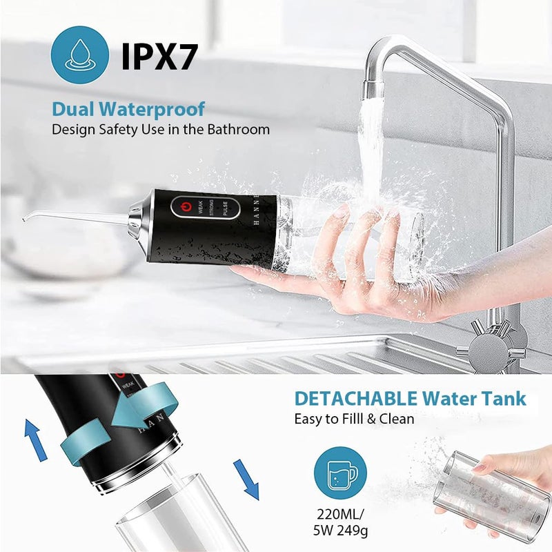 HANNEA Water Dental Flosser Cordless Oral Irrigator 3 Modes Rechargeable IPX7 Waterproof Portable for Travel with 4 Nozzles 2 PCS - Image 4