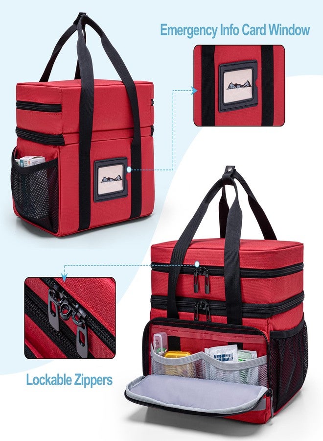 CURMIO Double Layers Pill Bottle Organizer Bag Empty, Medicine Organizer Storage Case with Lockable Zippers, Medication Travel Bag for Prescription Bottles, Medical Supplies, Red (Patent Design - Image 4