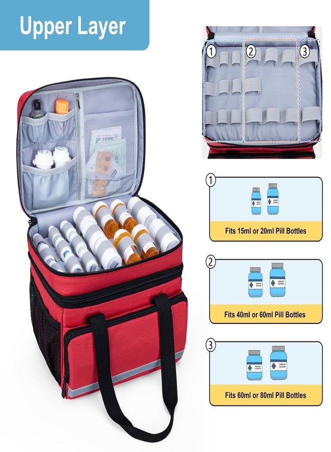 CURMIO Double Layers Pill Bottle Organizer Bag Empty, Medicine Organizer Storage Case with Lockable Zippers, Medication Travel Bag for Prescription Bottles, Medical Supplies, Red (Patent Design - Image 2