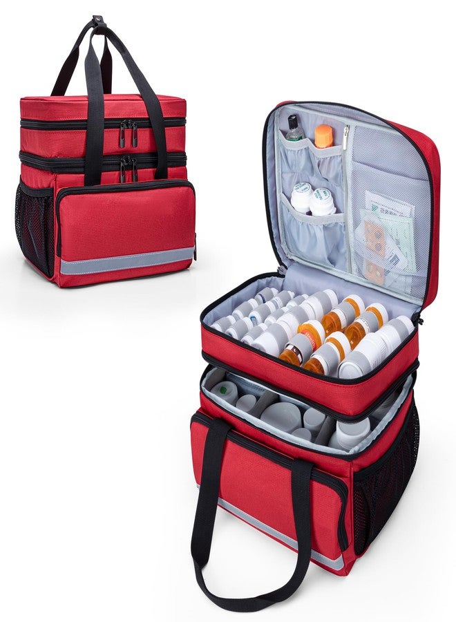 CURMIO Double Layers Pill Bottle Organizer Bag Empty, Medicine Organizer Storage Case with Lockable Zippers, Medication Travel Bag for Prescription Bottles, Medical Supplies, Red (Patent Design - Image 1