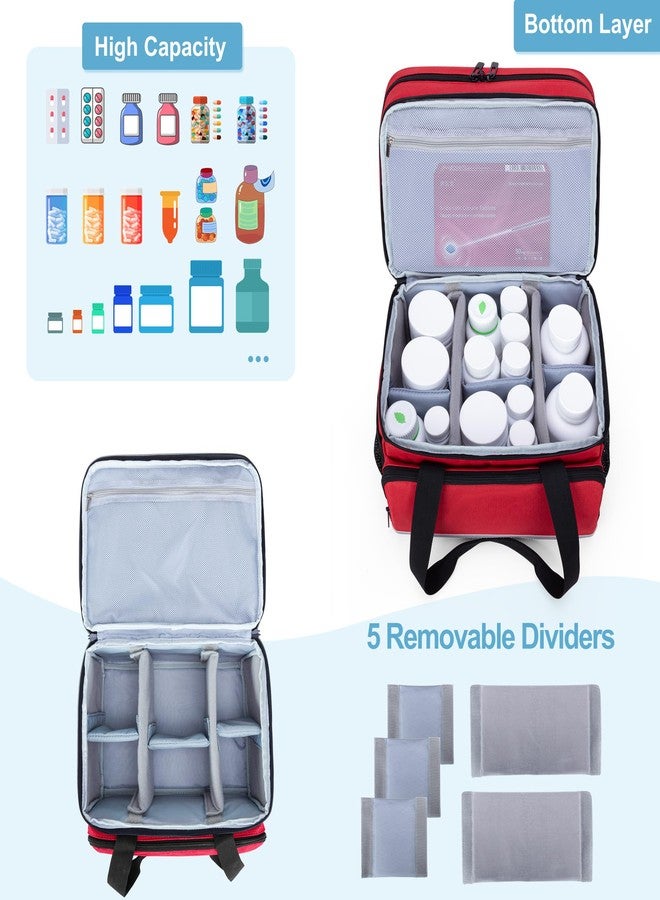 CURMIO Double Layers Pill Bottle Organizer Bag Empty, Medicine Organizer Storage Case with Lockable Zippers, Medication Travel Bag for Prescription Bottles, Medical Supplies, Red (Patent Design - Image 3