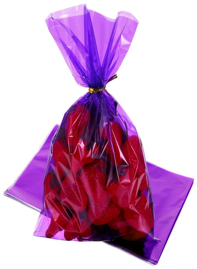 Qulkws 50 Pcs Purple Plastic Treat Bags 6x9 Inch Resealable Candy Favor Bags Gift Plastic Bag with Ties for Candy Bakery Popcorn Cookies Party Favors - Image 1