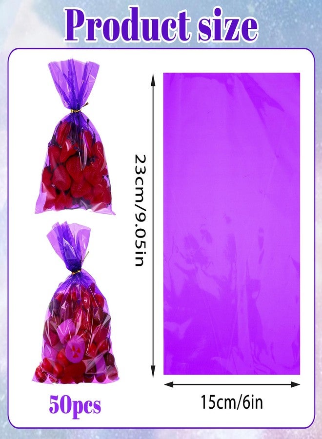 Qulkws 50 Pcs Purple Plastic Treat Bags 6x9 Inch Resealable Candy Favor Bags Gift Plastic Bag with Ties for Candy Bakery Popcorn Cookies Party Favors - Image 2