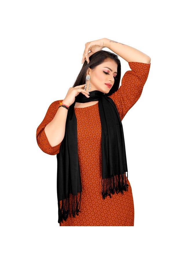 EBADAT Women's Scarves Casual Solid Viscose Fancy Soft & Skin-Friendly Scarf/stole with Tasal Work Suitable for Every Season (Black) - Image 2