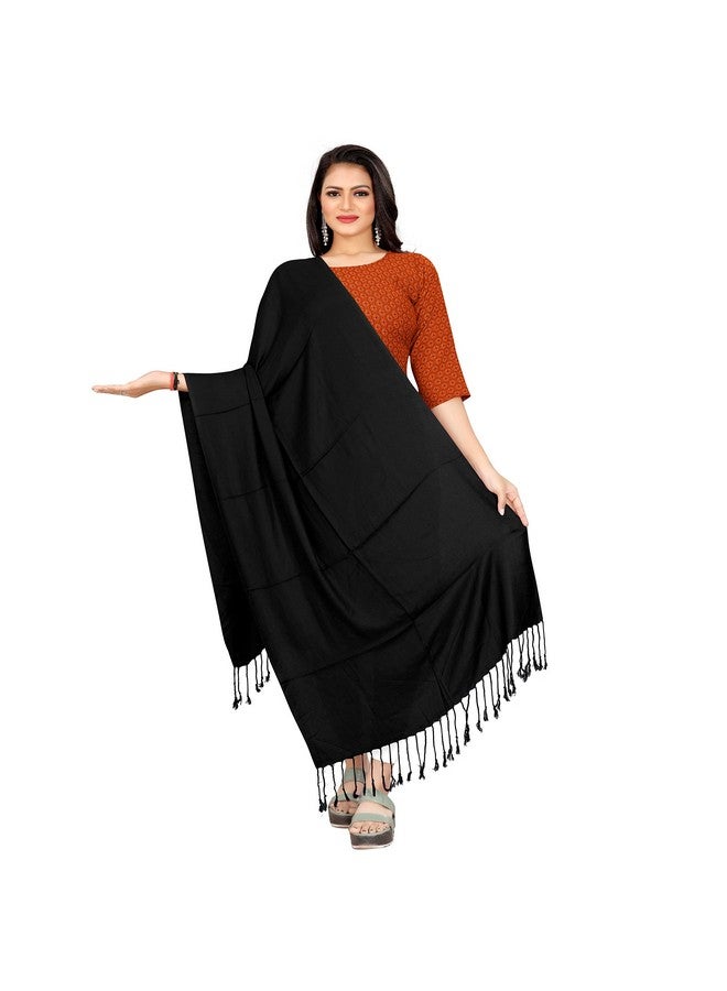 EBADAT Women's Scarves Casual Solid Viscose Fancy Soft & Skin-Friendly Scarf/stole with Tasal Work Suitable for Every Season (Black) - Image 1