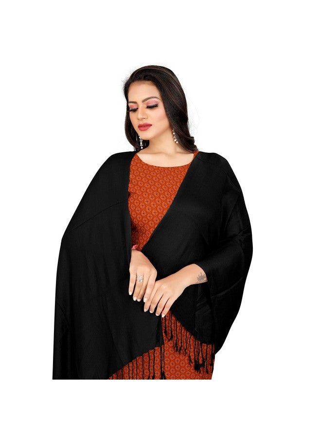 EBADAT Women's Scarves Casual Solid Viscose Fancy Soft & Skin-Friendly Scarf/stole with Tasal Work Suitable for Every Season (Black) - Image 3
