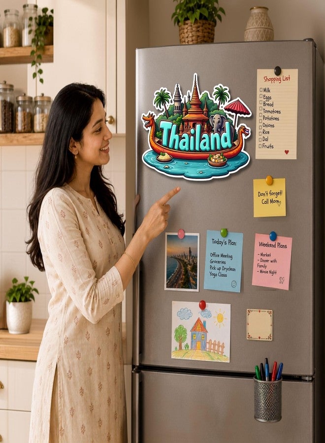 GiftOday Thailand Country Theme Souvenir Wooden Refrigerator Stylish Fridge Magnet - Perfect Souvenir Gift for Brother, Sister, Kids | Kitchen Decor | Fridge Decoration | Size 3x3 Inches | Pack of 1 - Image 1
