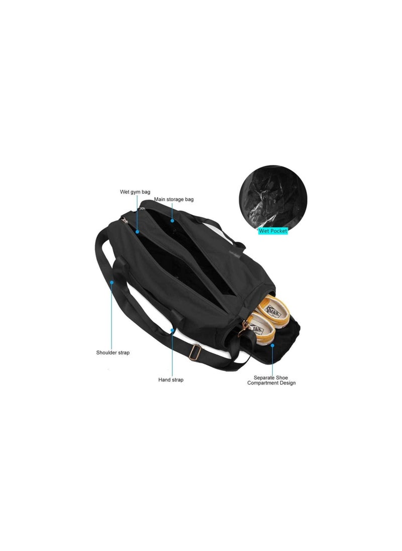 erorex - Gym Bag Dry Wet Separated Waterproof Sport Duffle Bag with Shoes Compartment for Sport Yoga Travel Fitness Overnight Weekend with Shoulder Strap Black - Image 1