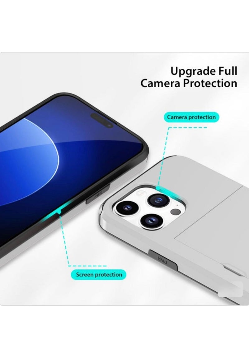 GULFLINK iPhone 15 Pro Max Case With Card Holder Heavy Duty Dual Layer Hidden Card Slot Slim Wallet Case White  - Image 4
