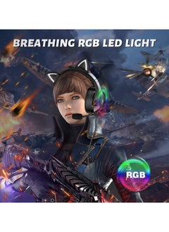 General Gaming Headset with Removable Cat Ear, Compatible with PC PS4, PS5, Xbox One (Adapter Not Included) with Surround Sound, RGB Backlighting, and Noise-Canceling Retractable Microphone  - Image 2