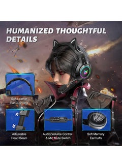 General Gaming Headset with Removable Cat Ear, Compatible with PC PS4, PS5, Xbox One (Adapter Not Included) with Surround Sound, RGB Backlighting, and Noise-Canceling Retractable Microphone  - Image 5