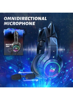 General Gaming Headset with Removable Cat Ear, Compatible with PC PS4, PS5, Xbox One (Adapter Not Included) with Surround Sound, RGB Backlighting, and Noise-Canceling Retractable Microphone  - Image 4