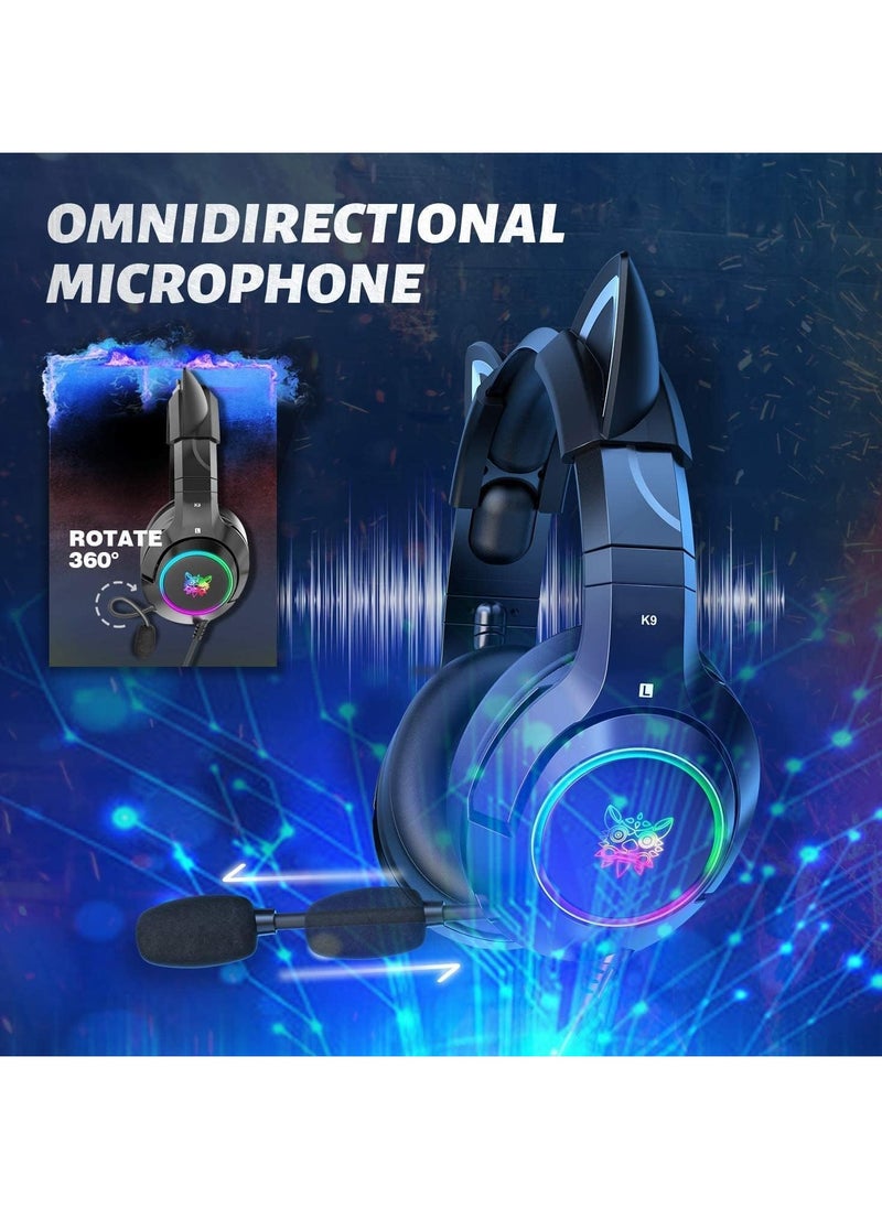General - Gaming Headset with Removable Cat Ear, Compatible with PC PS4, PS5, Xbox One (Adapter Not Included) with Surround Sound, RGB Backlighting, and Noise-Canceling Retractable Microphone - Image 1