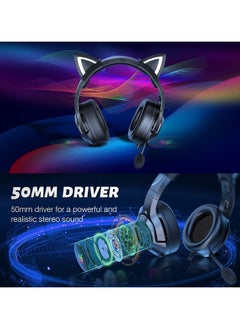 General Gaming Headset with Removable Cat Ear, Compatible with PC PS4, PS5, Xbox One (Adapter Not Included) with Surround Sound, RGB Backlighting, and Noise-Canceling Retractable Microphone  - Image 3