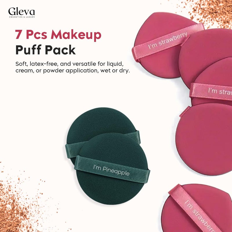 Gleva 7pcs Puff Soft Face Makeup Sponge, Loose powder Foundation Blending Sponges Set, Beauty Blender, Dual-Sided Design Contouring, Wet and Dry Tool, Reusable and Washable (Green) - Image 2