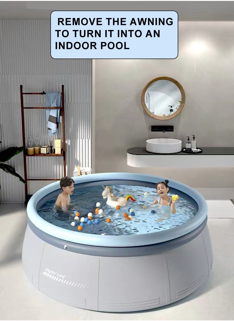 UV-Protected Inflatable Swimming Pool with Canopy,Diameter is 300cm, 2m² Shade Coverage, PVC Material,  Grey
