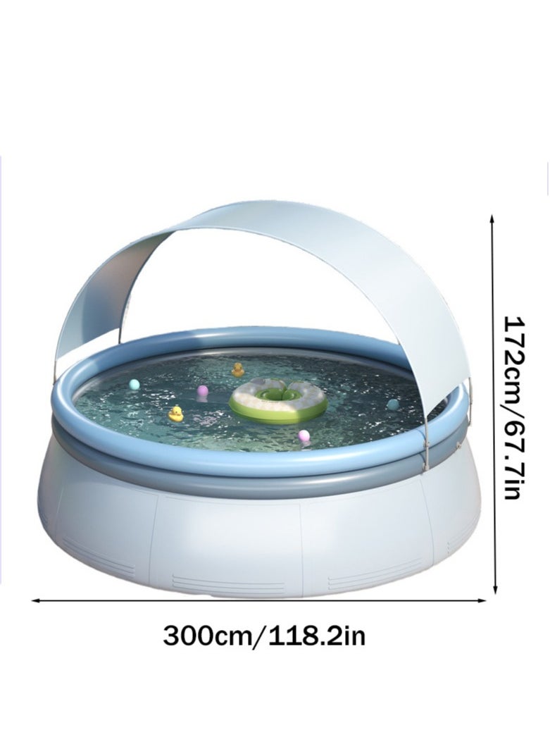 UV-Protected Inflatable Swimming Pool with Canopy,Diameter is 300cm, 2m² Shade Coverage, PVC Material,  Grey
