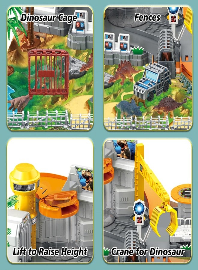 Frontoytall Dinosaur Toys Playset, Vehicles Construction Track Set with Map, Realistic Dinosaurs Figures, Parking Barrier, Crane & Cars, Educational STEM Learning for Kids Ages 3-12, (ASTM Certified) - Image 4