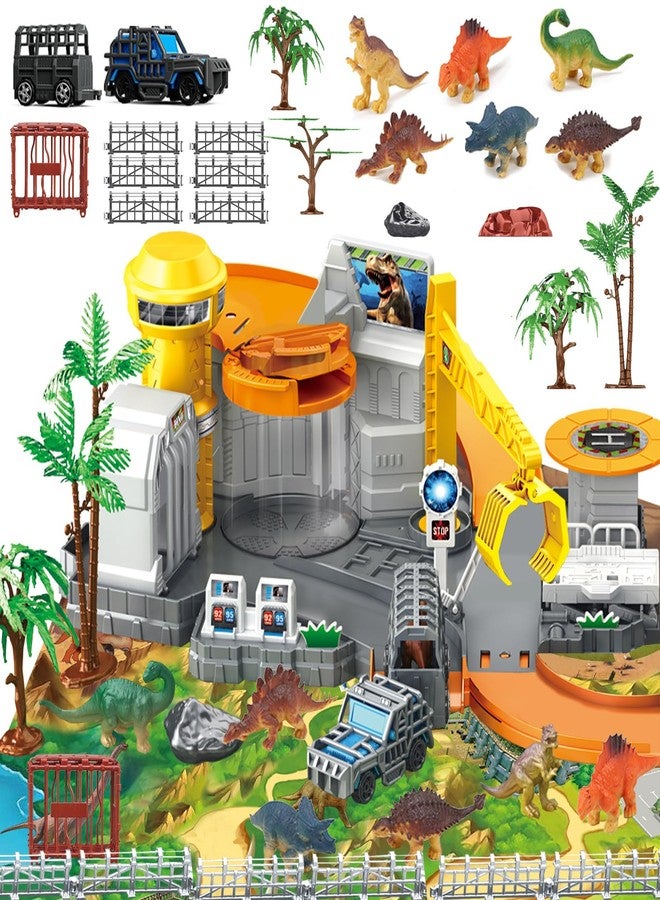Frontoytall Dinosaur Toys Playset, Vehicles Construction Track Set with Map, Realistic Dinosaurs Figures, Parking Barrier, Crane & Cars, Educational STEM Learning for Kids Ages 3-12, (ASTM Certified) - Image 1