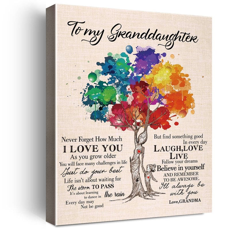 Wailozco Gifts for Granddaughter -Hangable Canvas Poem Prints Framed Poster Wall Art for Granddaughter from Grandma-Meaningful Granddaughter Gifts Granddaughter Home Bedroom Living Room Wall Decor- - Image 1