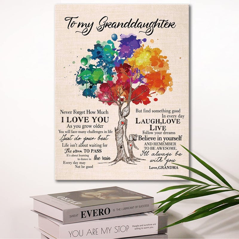 Wailozco Gifts for Granddaughter -Hangable Canvas Poem Prints Framed Poster Wall Art for Granddaughter from Grandma-Meaningful Granddaughter Gifts Granddaughter Home Bedroom Living Room Wall Decor- - Image 3