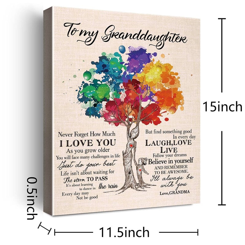 Wailozco Gifts for Granddaughter -Hangable Canvas Poem Prints Framed Poster Wall Art for Granddaughter from Grandma-Meaningful Granddaughter Gifts Granddaughter Home Bedroom Living Room Wall Decor- - Image 2